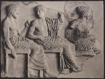 Greek Bas reliefs of the Acropolis museum: Nike and jug carriers by 
																	 Nelly
