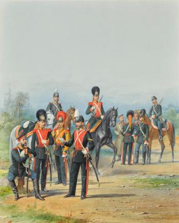 A Group Of Men Of The Dragoon And Hussar Regiments by 
																	Piotr Ivanovich Balashov