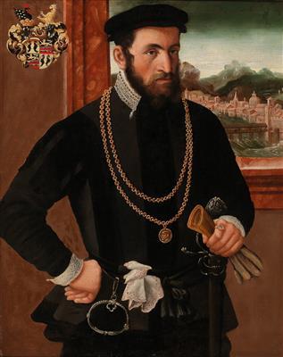 Portrait of the Imperial Privy Councillor Anton Rummel von Lichtenau, his coat of arms at upper left by 
																			 Austrian School