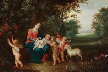 The Virgin and Child with the Infant Saint John the Baptist, two angels and a lamb by 
																			Pieter van Avont