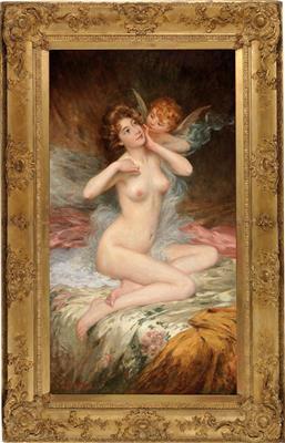 Female nude with Cupid by 
																			Etienne Joannon