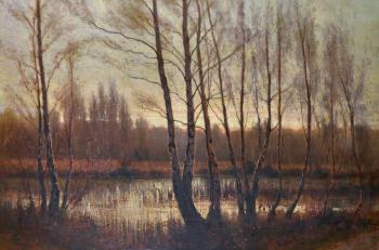 A tranquil evening river landscape by 
																			Arthur Harding Norwood