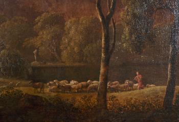 A Classical River Landscape, with a Shepherd and Flock, and other Figures in the distance by 
																			Pierre Henri de Valenciennes