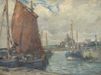 Boats in a harbour, possibly Kirkcaldy by 
																	Arthur Friedenson