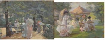 Hyde Park; Elegant figures at leisure by 
																			Hilda Fearon