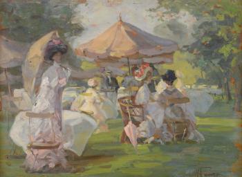 Hyde Park; Elegant figures at leisure by 
																			Hilda Fearon