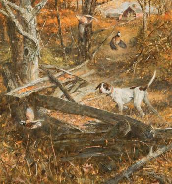 Pointer with bobwhite quail by 
																			Robert Kennedy Abbett