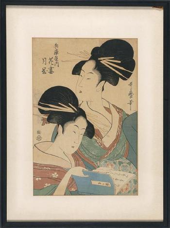 Two Ladies Reading From A Book by 
																			 Utamaro