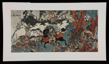 Battle Scene With A Female Warrior Tomoe Gozen by 
																			 Kuniyoshi