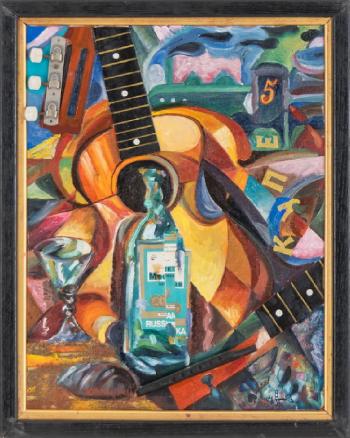 Still life with guitar by 
																			Vyacheslav Vasilevich Kalinin