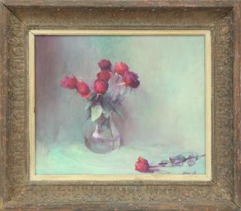Roses in a Glass Vase by 
																			 Zhang Hongnian