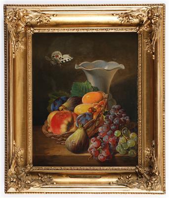 Früchtestillleben mit Vase und Schmetterling by 
																			Ferdinand Kuss
