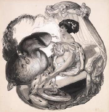 Two erotic illustrations by 
																			Franz von Bayros