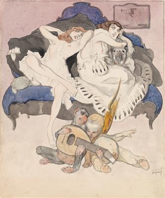 Three erotic illustrations by 
																			Franz von Bayros