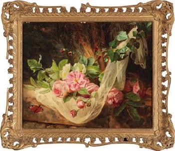Still life with roses on a forest floor by 
																			Andreas Lach