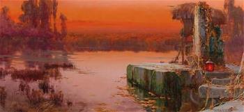 Sunset over the Pontine Marshes by 
																			Enrico Serra y Auque