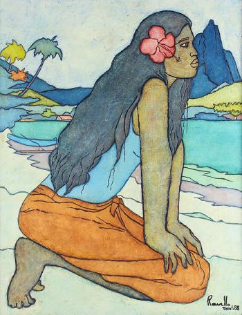 Woman at beach, Tahiti by 
																			Francois Ravello