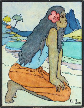 Woman at beach, Tahiti by 
																			Francois Ravello