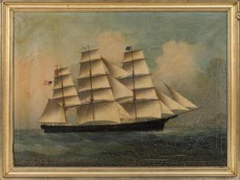 Portrait of an American ship entering a Chinese port by 
																			 Lam Qua