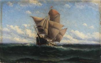 A full-rigged ship at sea by 
																			Theodor Victor Carl Valenkamph