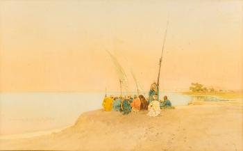 Pêcheurs assis sur la plage, Orient by 
																	Raffaele Mainella