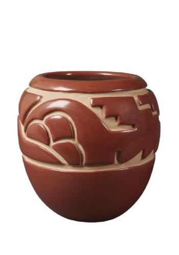 Santa Clara Red Carved Pot - Cloud Design by 
																	Margaret Tafoya