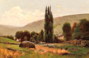 Sheep in a hillside pasture by 
																	Jonas Joseph la Valley