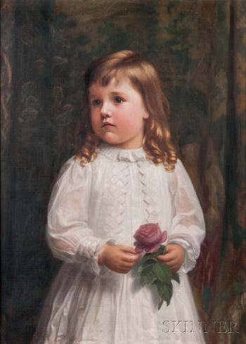 Little girl in White holding a Rose by 
																	Carnig Eksergian