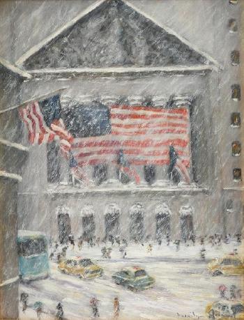 A painting 'Wall Street Winter' by 
																			Marilyn Guerinot