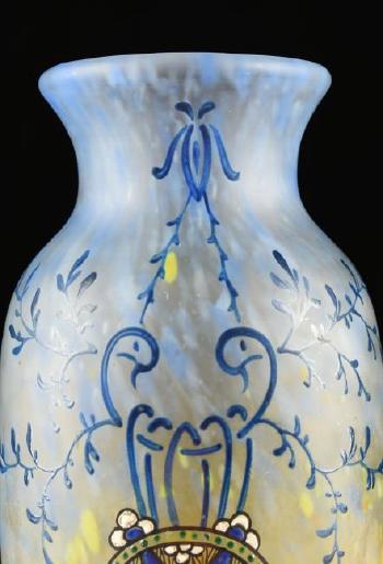 An enameled art glass vase by 
																			Auguste J F Legras