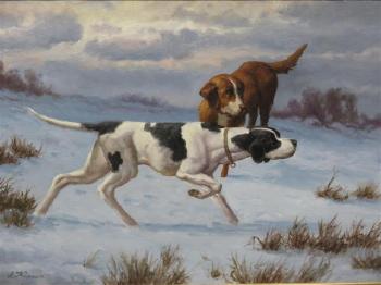 Hunting dogs in the snow by 
																	Anton Karssen