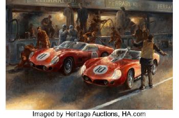Ferrari Duel, Le Mans Race by 
																			Alan Fearnley