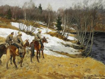 Russian cossacks at a stream in the early spring by 
																	Ivan Alexeievitch Vladimiroff
