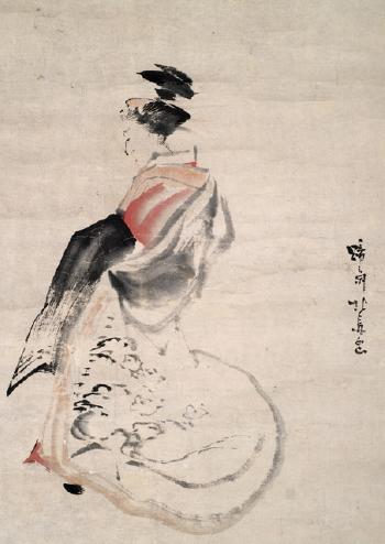 Parodierende Yûjo (Kurtisane) und Gedicht von Shokûsanjin = Ta Nanpo (1749-1823) by 
																			Hokuba Teisai