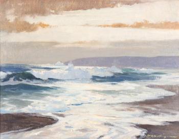 Waves breaking on beach by 
																			Harry Russell Ballinger