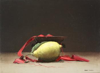 Lemon with red ribbon (still life) by 
																			Gianni Cacciarini