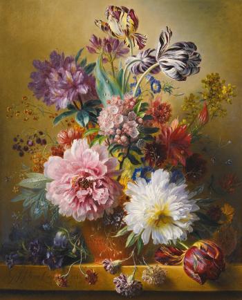 An Opulent Flower Still Life by 
																	Georgius Jacobus Johannes van Os
