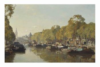 A View On The Geldersekade With The Nieuwmarkt In The Distance, Amsterdam by 
																	Cornelis Vreedenburgh