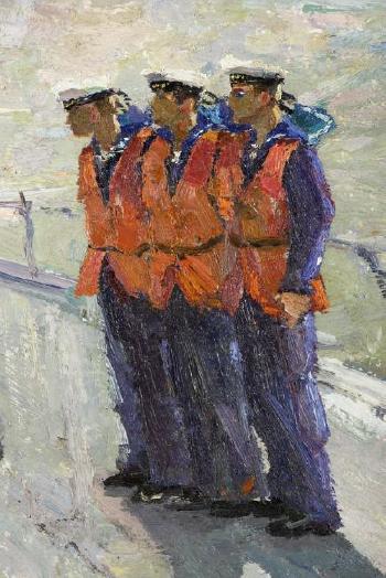 Three sailors on deck by 
																			Elena Vatslovana Yanchak