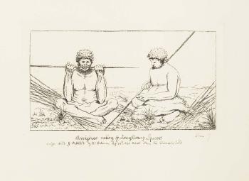 Aborigines making & straightening spears by 
																	Benjamin Duterreau