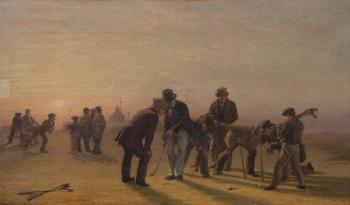 A summer evening on the Musselburgh Links: Golfers by 
																			Charles Lees