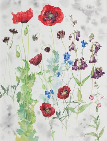 Poppies and Delphiniums by 
																	Jenny Matthews