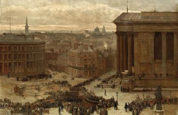 A crowd outside St George's Hall, Liverpool by 
																	John Fulleylove
