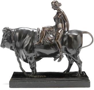 A bronzed copper clad group of Europa and the Bull by 
																	Johan Eduard Dannhauser