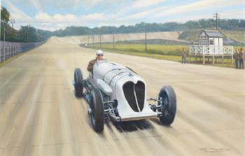 John Cobb in the Napier Railton at Brooklands by 
																	Roy Nockolds