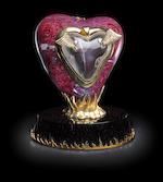 Ruby heart-shaped box and pendants 'a ruby and quartz milagro' by 
																			Luis Alberto Quispe Aparicio