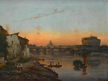 A view of St. Peter's Basilica and Castel Sant'Angelo, Rome by 
																			Karl Bernhard Mackeldey