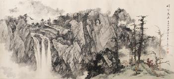 Scholars in Waterfall Landscape by 
																			 Liang Boyu