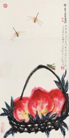 Peach and dragonflies by 
																	 Xin Fengxia