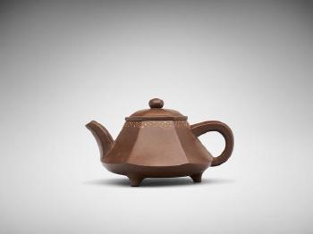 A Chinese Yixing Hexagonal Teapot by 
																	 Xu Hantang